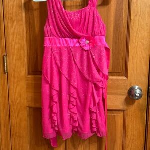 Sparkling Pink Dress with Floral Accent